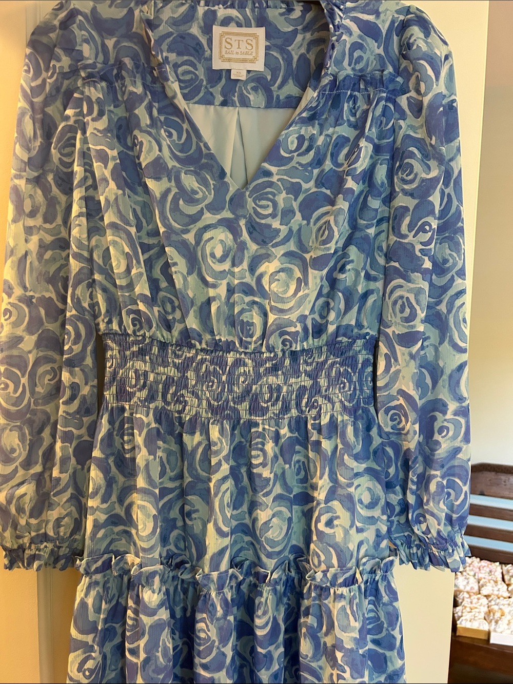 STS Blue Floral Long-Sleeve V-Neck Dress